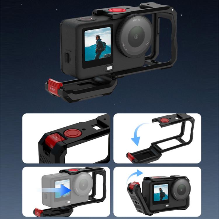 For DJI Osmo Action 6 Flymile Camera Cage Metal Protective Frame Expansion Case - Black Red