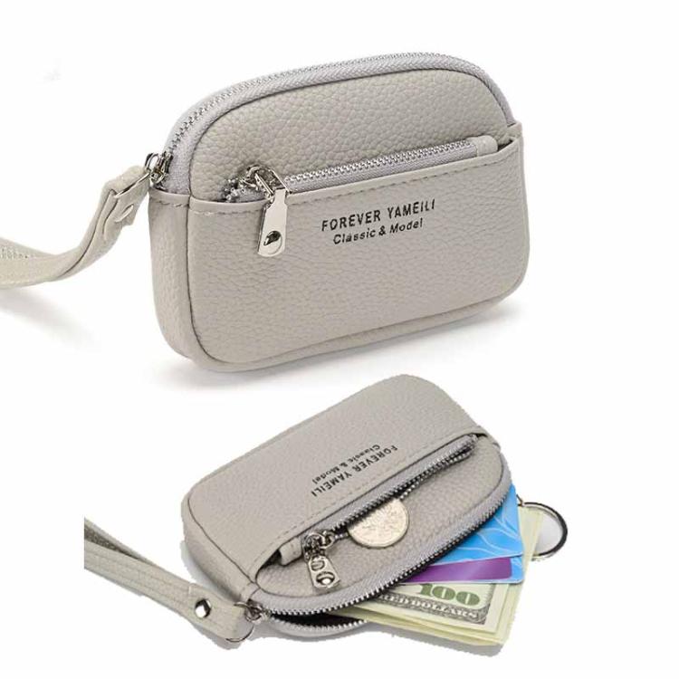 Yameili Women Zip Coin Purse Card Holder Cute Minimalist Wallet with Dual Zipper Pockets