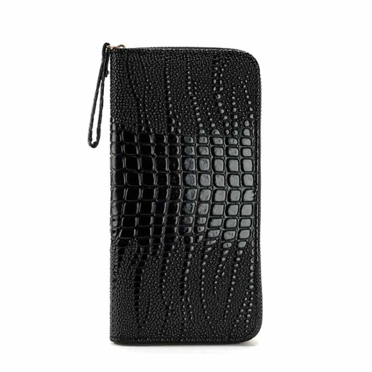 Women Long Alligator Pattern Wallet Multi-Card Holder Wristlet Clutch with Textured Shiny Finish