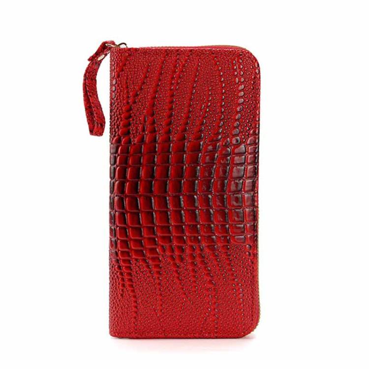 Women Long Alligator Pattern Wallet Multi-Card Holder Wristlet Clutch with Textured Shiny Finish