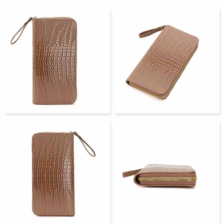 Women Long Alligator Pattern Wallet Multi-Card Holder Wristlet Clutch with Textured Shiny Finish