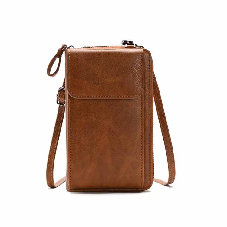 Women Vertical Multi-functional Phone Wallet Shoulder Crossbody Bag with Flip Cover PU Leather Purse