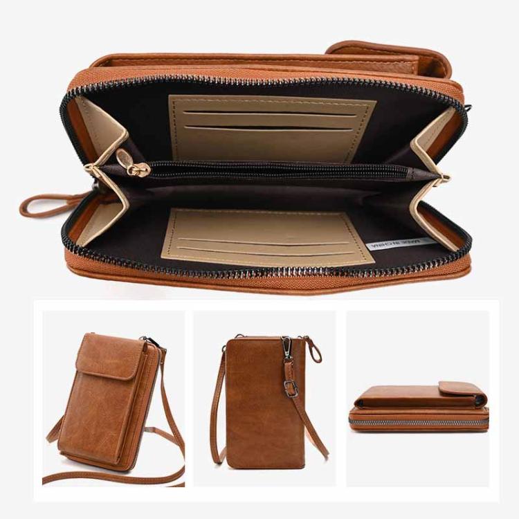 Women Vertical Multi-functional Phone Wallet Shoulder Crossbody Bag with Flip Cover PU Leather Purse