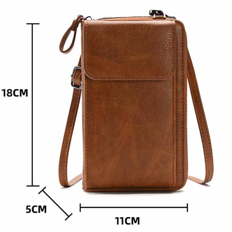 Women Vertical Multi-functional Phone Wallet Shoulder Crossbody Bag with Flip Cover PU Leather Purse