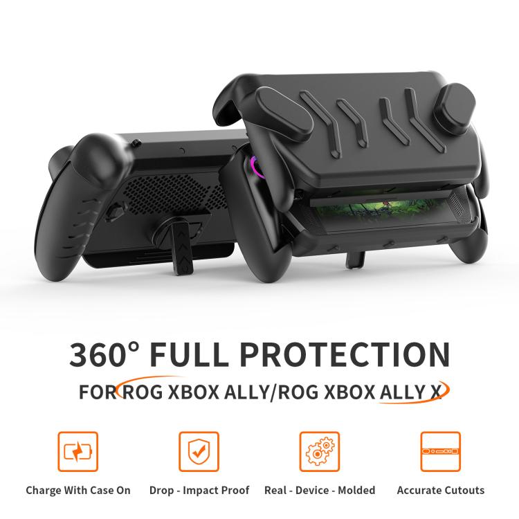 For ASUS ROG Xbox Ally / Ally X Console JYS Full-Cover Case TPU Base & Hard ABS Top Shell with Kickstand - Black
