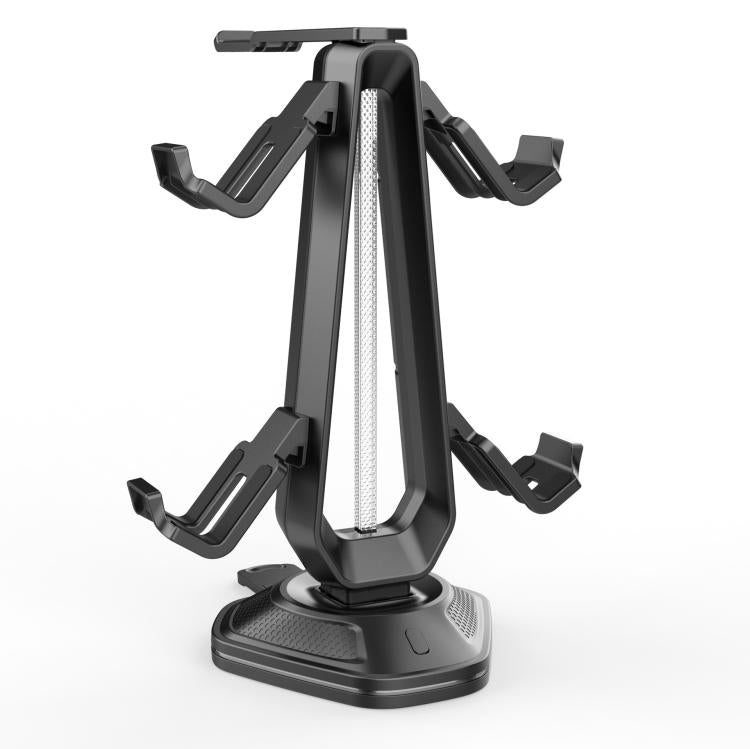 Multi-Function Gaming Stand For Headset & 4 Controllers With Dual USB Charging Ports And RGB Lighting - Black