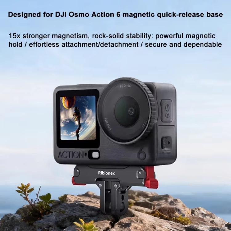 For DJI Osmo Action 6 / Nano Ribionex Dual-Sided Magnetic Quick-release Adapter Mount with 2-Claw and 1/4-inch Tripod Thread - Black