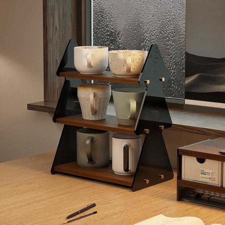 Household Double-Layer Cup Storage Shelf Coffee Cup Shelf For Water Bar, Style: Pine Tree Black