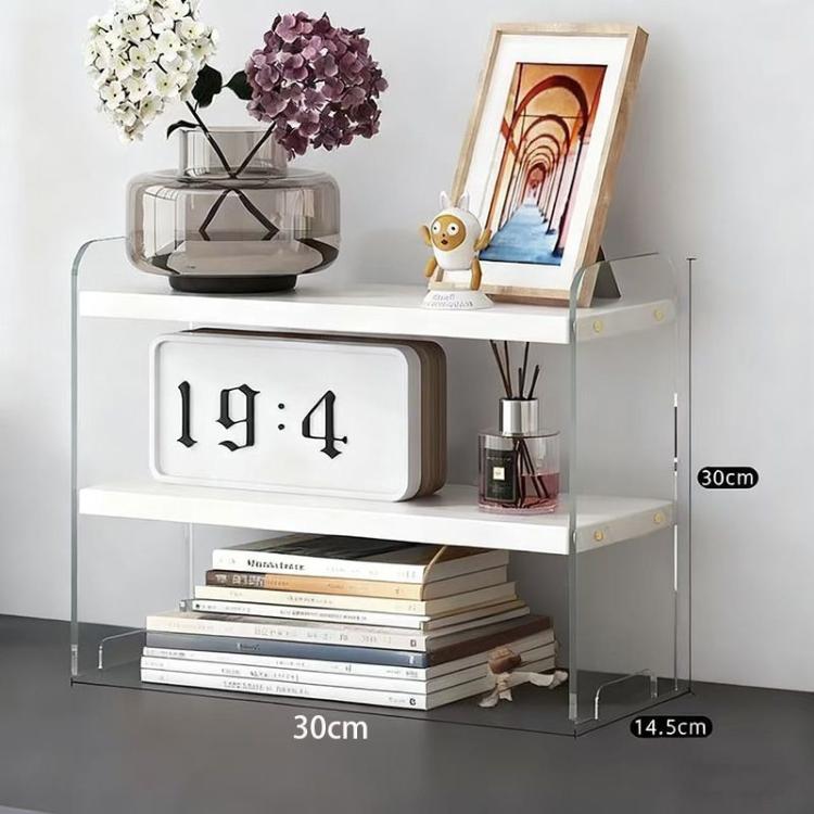 Desktop Storage Shelf Cup Holder & Desktop Cosmetic Organizer Box, Spec: Double 30cm White
