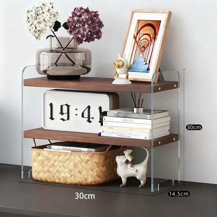 Desktop Storage Shelf Cup Holder & Desktop Cosmetic Organizer Box, Spec: Double 30cm Walnut Wood