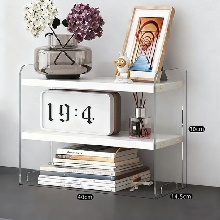 Desktop Storage Shelf Cup Holder & Desktop Cosmetic Organizer Box, Spec: Double 40cm White