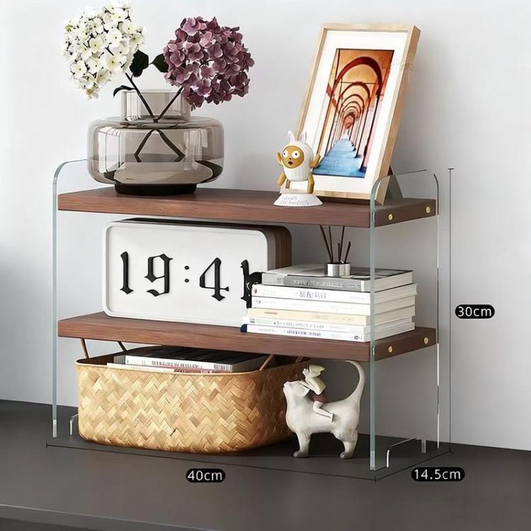 Desktop Storage Shelf Cup Holder & Desktop Cosmetic Organizer Box, Spec: Double 40cm Walnut Wood