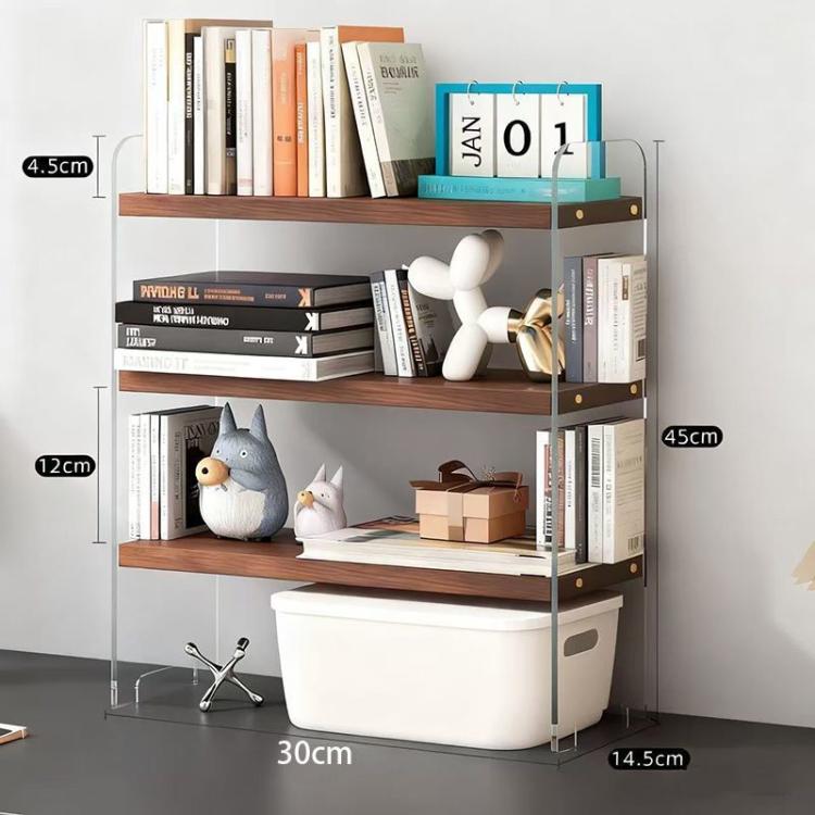 Desktop Storage Shelf Cup Holder & Desktop Cosmetic Organizer Box, Spec: 3-layers 30cm Walnut Wood