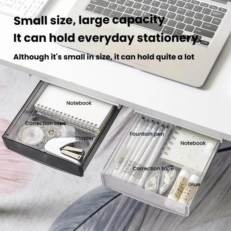 Hidden Under-Desk Drawer Storage Box Drill-Free Organizer Box, Spec: Matte Transparent Medium