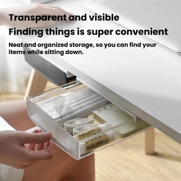 Hidden Under-Desk Drawer Storage Box Drill-Free Organizer Box, Spec: Matte Transparent Medium