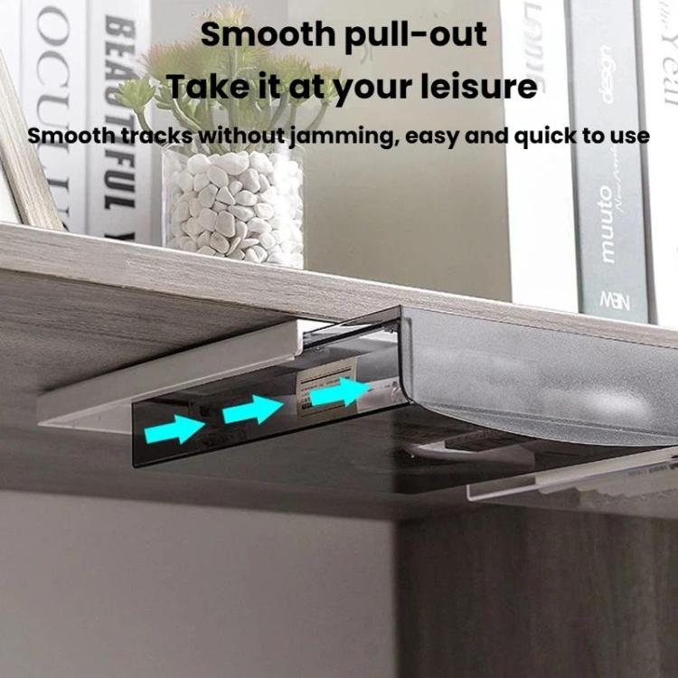 Hidden Under-Desk Drawer Storage Box Drill-Free Organizer Box, Spec: Transparent White Small
