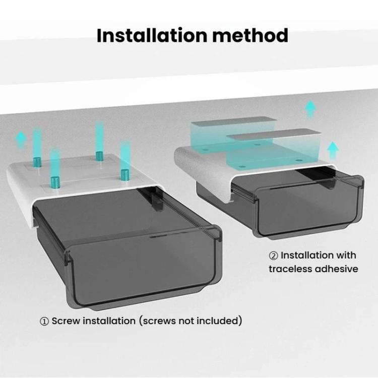 Hidden Under-Desk Drawer Storage Box Drill-Free Organizer Box, Spec: Transparent Extra Large