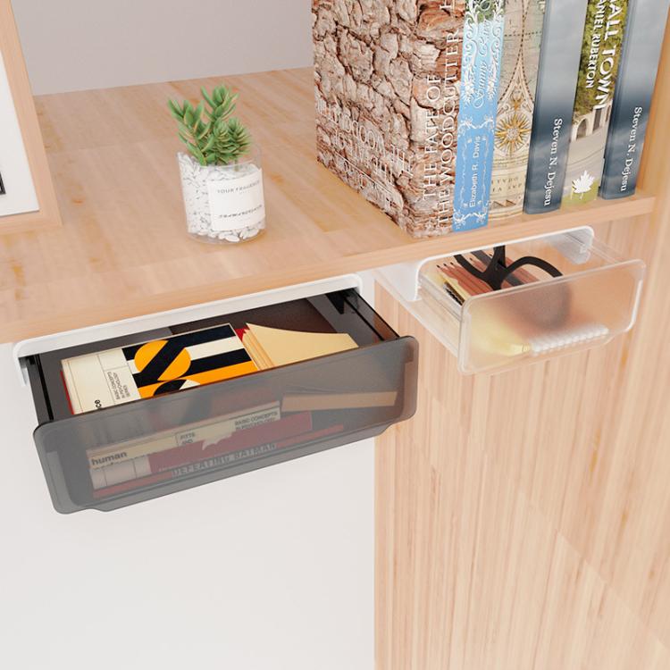 Hidden Under-Desk Drawer Storage Box Drill-Free Organizer Box, Spec: Matte Black Large