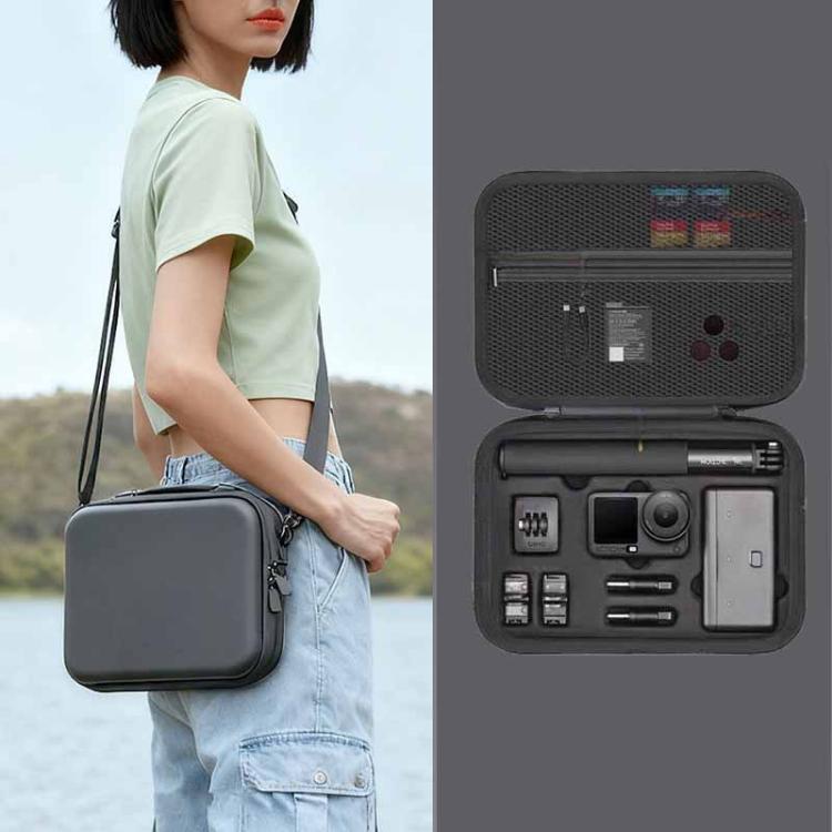 For DJI Osmo Action 6 Adventure Combo Carrying Case Shock-Absorbing EVA+PU Storage Bag Shoulder Strap Type Gray