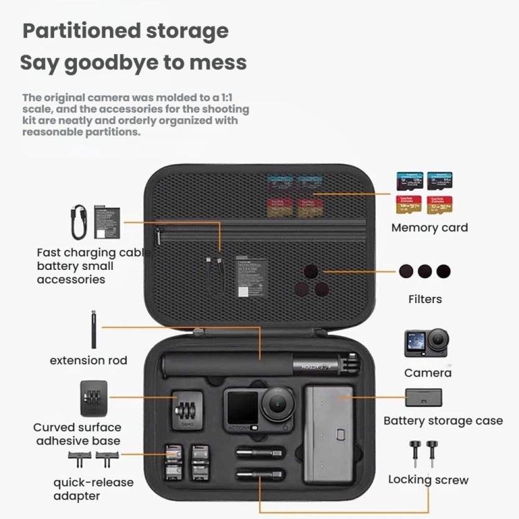 For DJI Osmo Action 6 Adventure Combo Carrying Case Shock-Absorbing EVA+PU Storage Bag Shoulder Strap Black