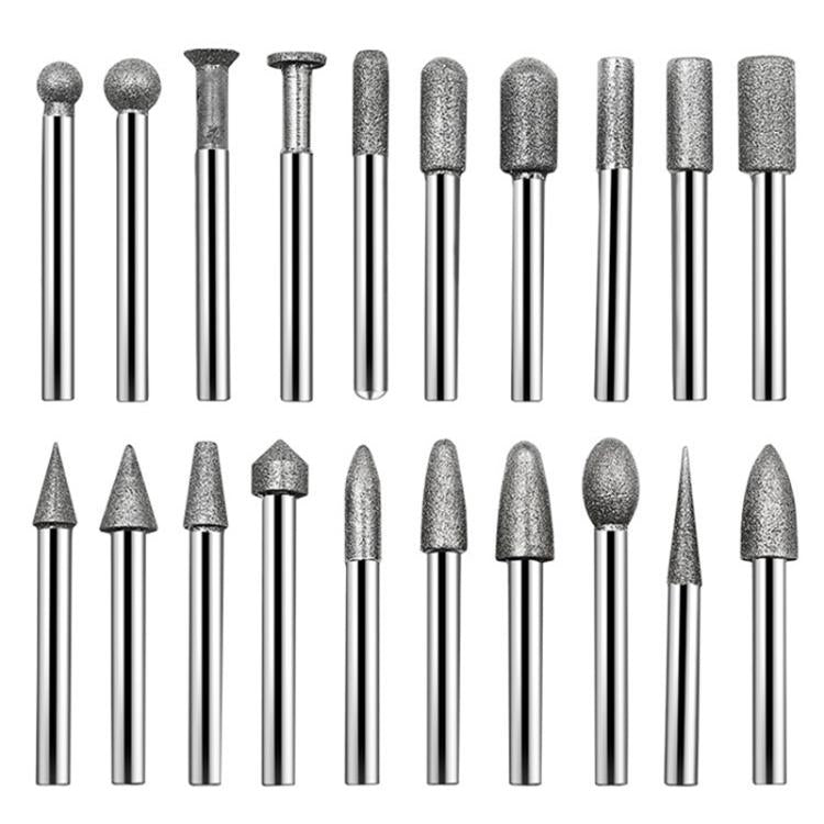 20pcs /Pack 6mm Shank Diamond Grinding Heads Jade Carving Tools Grinding Needles Diamond Grinding Rods, Spec: 120 Mesh