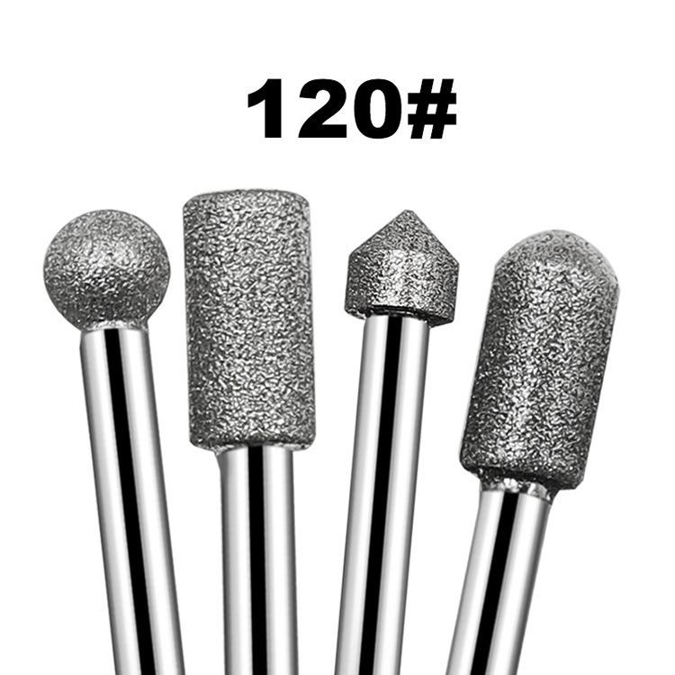 20pcs /Pack 6mm Shank Diamond Grinding Heads Jade Carving Tools Grinding Needles Diamond Grinding Rods, Spec: 120 Mesh