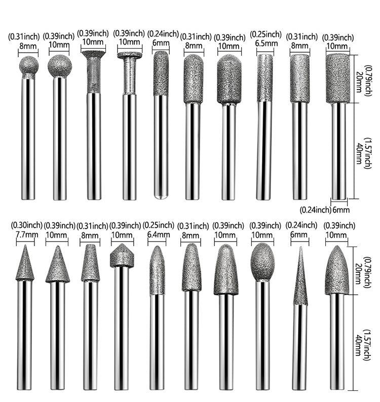 20pcs /Pack 6mm Shank Diamond Grinding Heads Jade Carving Tools Grinding Needles Diamond Grinding Rods, Spec: 120 Mesh