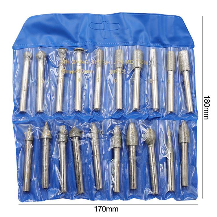 20pcs /Pack 6mm Shank Diamond Grinding Heads Jade Carving Tools Grinding Needles Diamond Grinding Rods, Spec: 120 Mesh