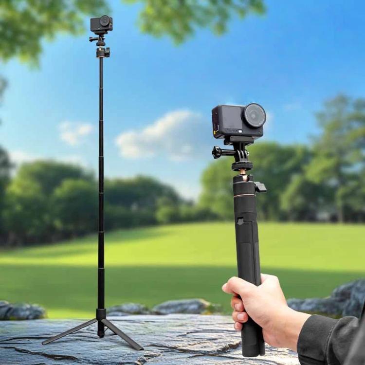 1.2m Extendable Selfie Stick Tripod For Action Cameras With Ball Head 360-Degree Rotatable - Black