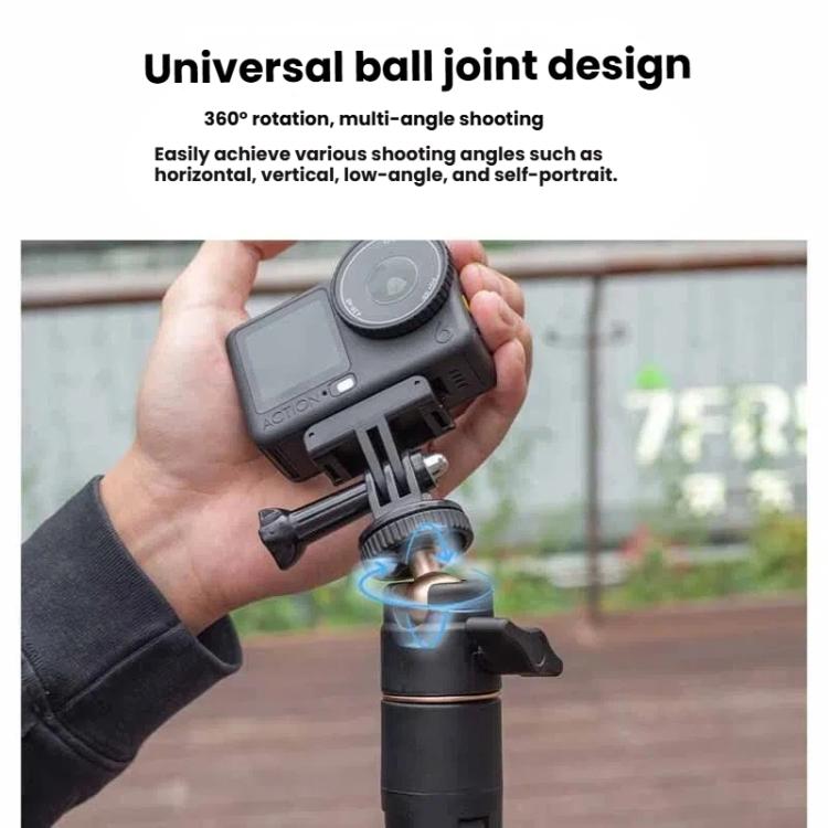 1.2m Extendable Selfie Stick Tripod For Action Cameras With Ball Head 360-Degree Rotatable - Black