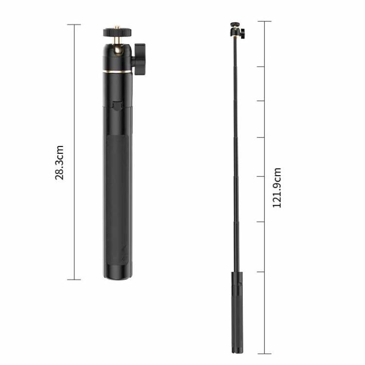 1.2m Extendable Selfie Stick Tripod For Action Cameras With Ball Head 360-Degree Rotatable - Black