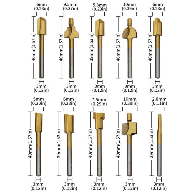 10pcs /Box Slotting Cutter Titanium Plated Sharpening Knife Woodworking Trimmer, Spec: Bearing Steel
