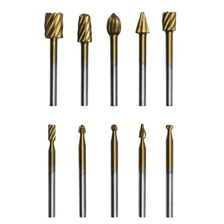 10pcs HSS Titanium Plated Rotary File Woodworking Milling Cutter Wood Carving Cutter