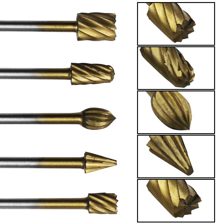 10pcs HSS Titanium Plated Rotary File Woodworking Milling Cutter Wood Carving Cutter