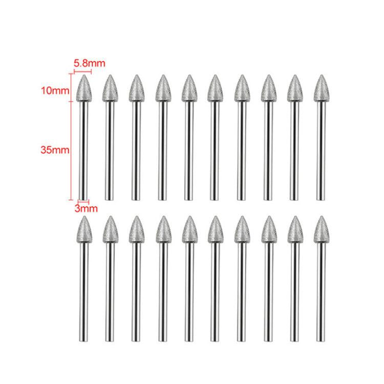20pcs /Pack 120 Mesh Pointed Diamond Grinding Head Diamond Fine Sanding Rod Jade Engraving Grinding Heads