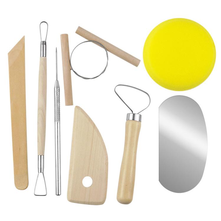8pcs /Set Wooden Pottery Clay Carving Tools DIY Clay Tools Set - Original Wooden Color