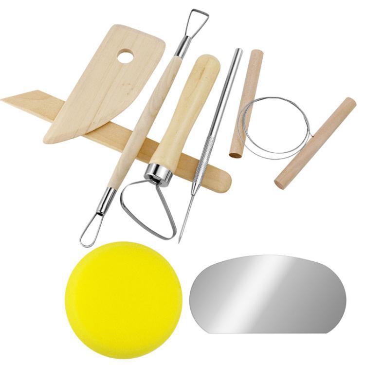 8pcs /Set Wooden Pottery Clay Carving Tools DIY Clay Tools Set - Original Wooden Color