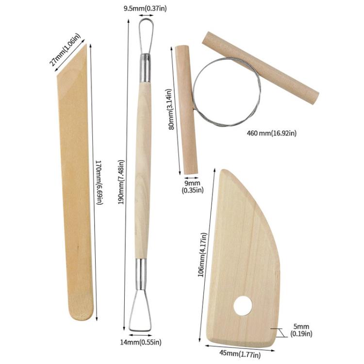 8pcs /Set Wooden Pottery Clay Carving Tools DIY Clay Tools Set - Original Wooden Color