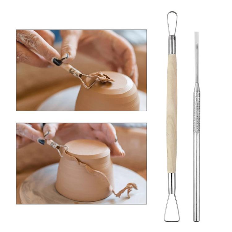 8pcs /Set Wooden Pottery Clay Carving Tools DIY Clay Tools Set - Original Wooden Color