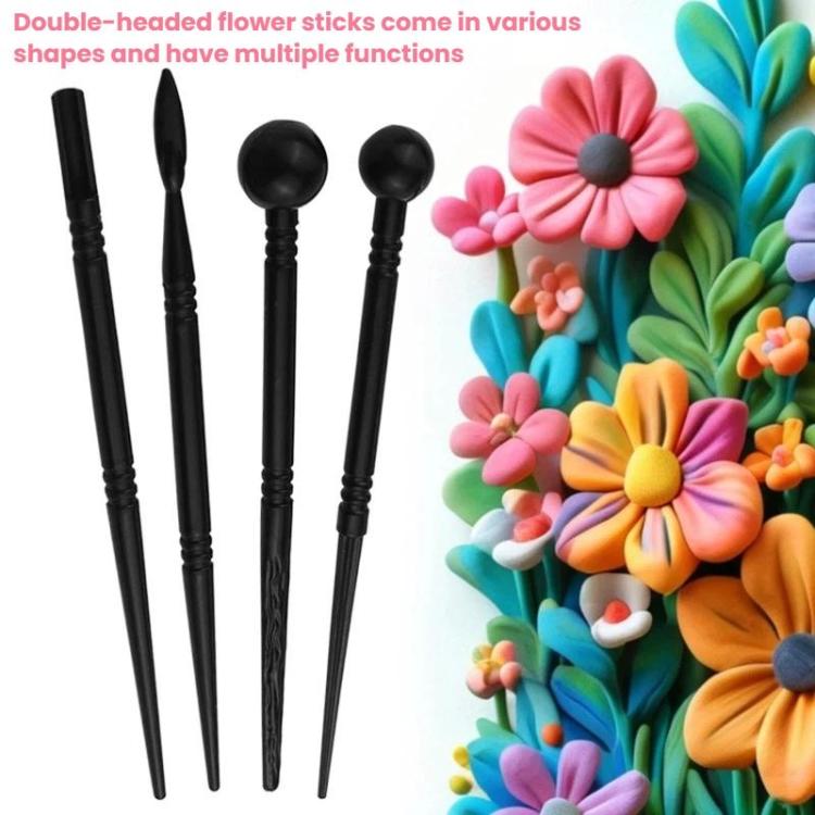 3sets Soft Pottery Clay Indentation Sculpting Pen DIY Baking Flipper Stick Pottery Clay Flower Modeling Tool