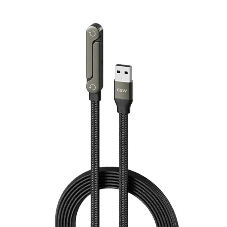 65W USB-A To Type-C 1.5m Data Cable With Foldable Stand Fast-Charging Braided Charging Cable