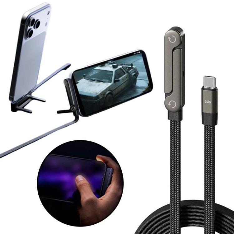 30W Type-C To 8 Pin 1.5m Data Cable With Foldable Stand Fast-Charging Braided Charging Cable