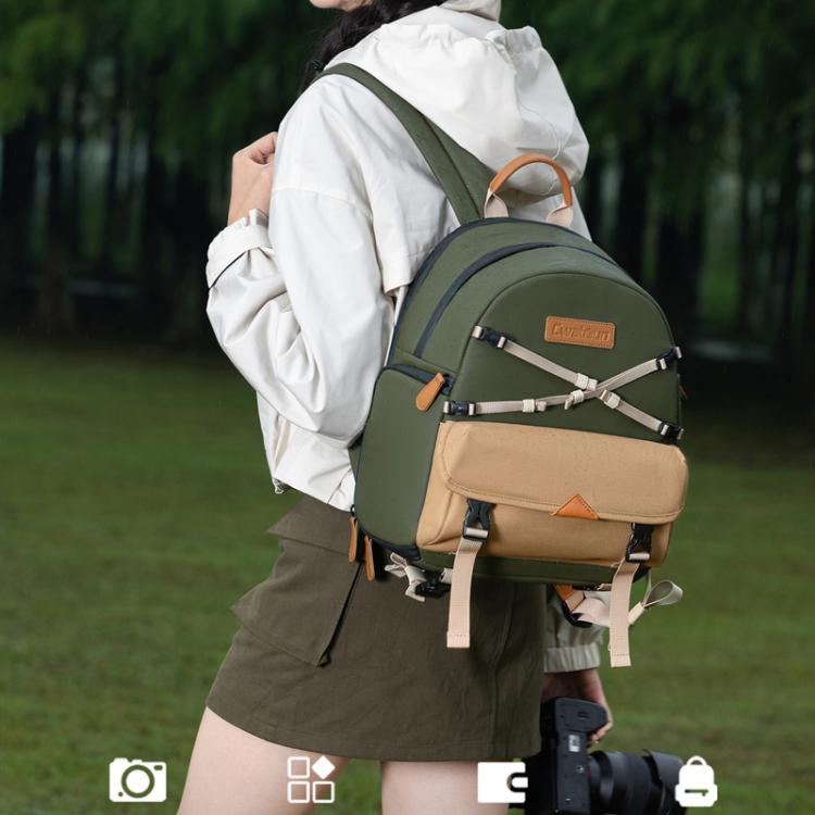 Cwatcun D249 Casual Shoulder Camera Bag Decompressorized Quick Access DSLR Storage Bag, Color: Medium Army Green