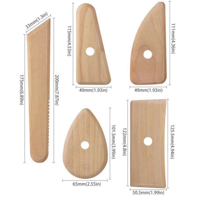 5pcs /Pack Pottery Clay Carving Art Soft Pottery Wooden Tools Handmade DIY Wooden Skeleton Knife