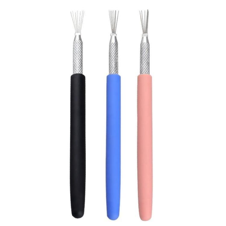 3pcs Soft Pottery Clay Modeling Sculpting Tools Clay Texture Brush DIY Making Aids - Blue+Pink+Black