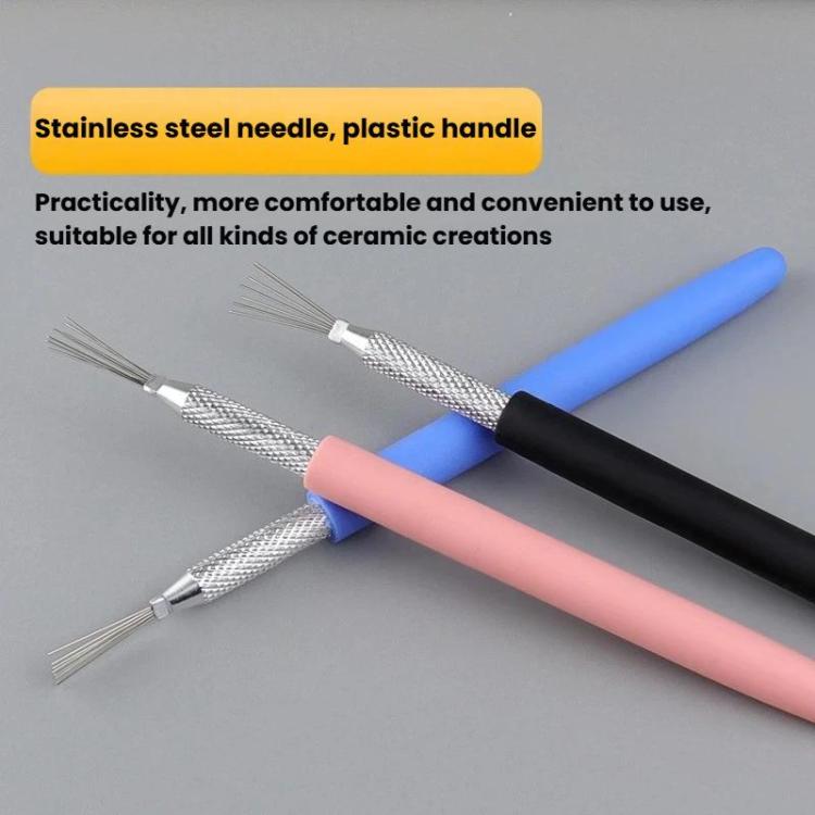 3pcs Soft Pottery Clay Modeling Sculpting Tools Clay Texture Brush DIY Making Aids - Blue+Pink+Black