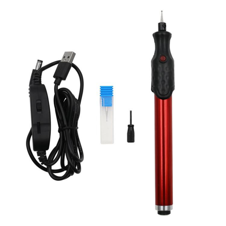 Aluminum Alloy USB Speed Adjustable Electric Grinder Pen 5V Metal Engraving and Carving DIY Tool - Red