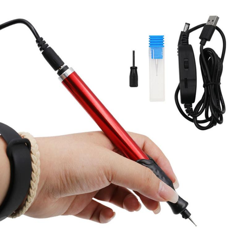Aluminum Alloy USB Speed Adjustable Electric Grinder Pen 5V Metal Engraving and Carving DIY Tool - Red