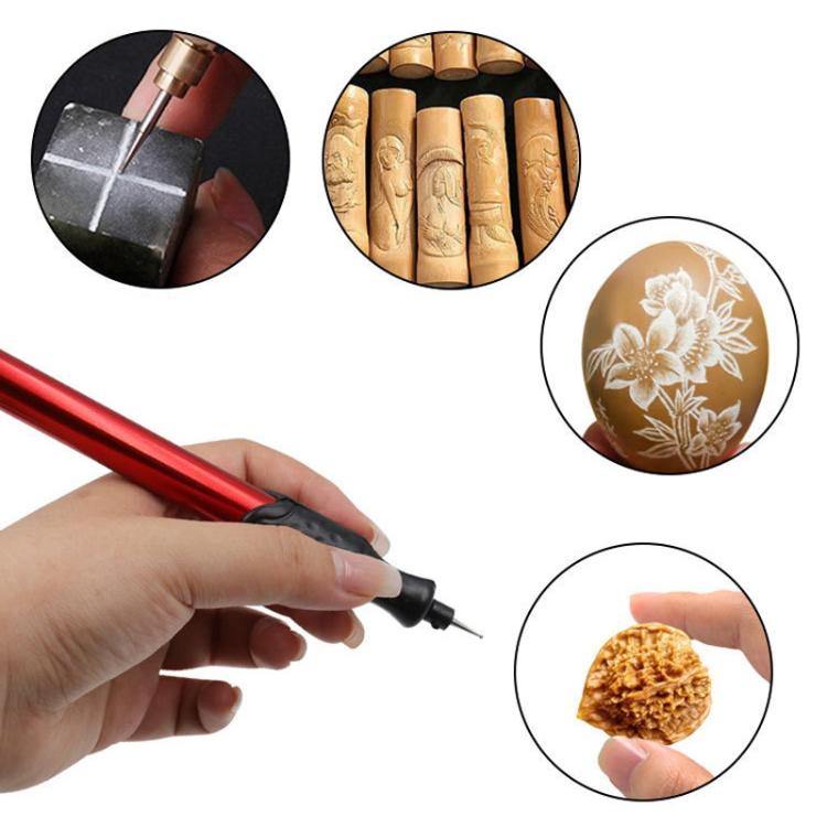 Aluminum Alloy USB Speed Adjustable Electric Grinder Pen 5V Metal Engraving and Carving DIY Tool - Red