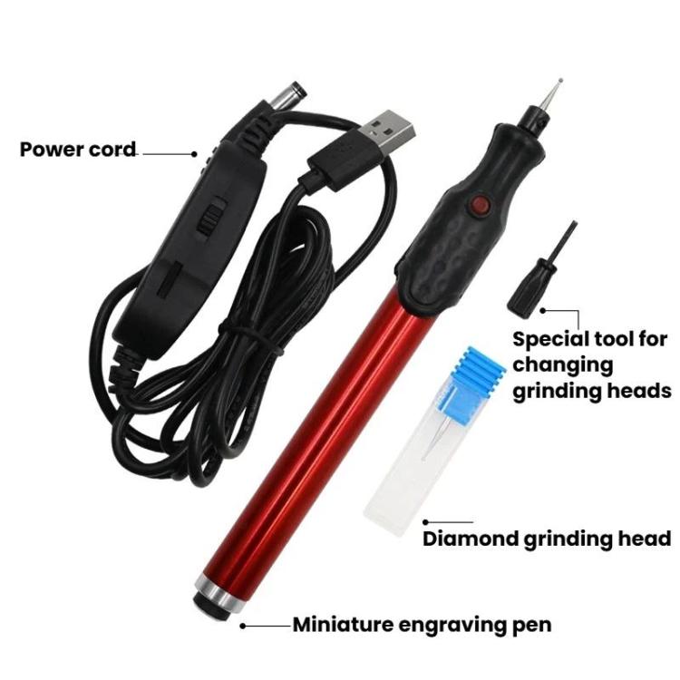 Aluminum Alloy USB Speed Adjustable Electric Grinder Pen 5V Metal Engraving and Carving DIY Tool - Red